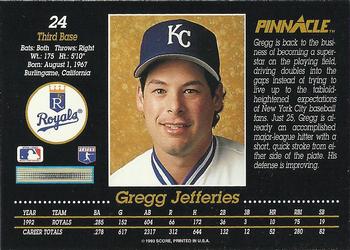 1993 Pinnacle #24 Gregg Jefferies Back
