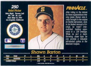 1993 Pinnacle #250 Shawn Barton Back