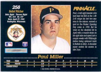 1993 Pinnacle #258 Paul Miller Back