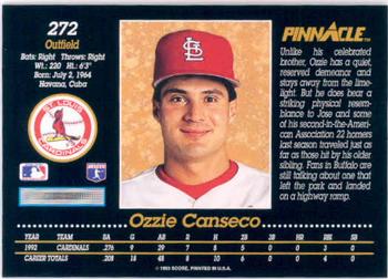 1993 Pinnacle #272 Ozzie Canseco Back