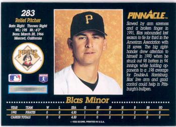 1993 Pinnacle #283 Blas Minor Back