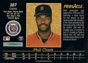 1993 Pinnacle #287 Phil Clark Back