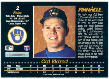 1993 Pinnacle #2 Cal Eldred Back