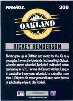 1993 Pinnacle #308 Rickey Henderson Back