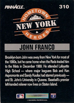 1993 Pinnacle #310 John Franco Back