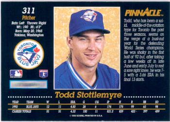 1993 Pinnacle #311 Todd Stottlemyre Back
