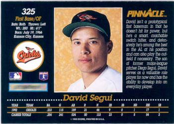 1993 Pinnacle #325 David Segui Back