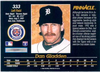 1993 Pinnacle #333 Dan Gladden Back