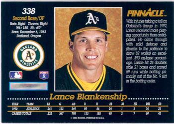 1993 Pinnacle #338 Lance Blankenship Back