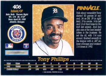 1993 Pinnacle #406 Tony Phillips Back