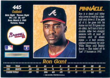 1993 Pinnacle #445 Ron Gant Back