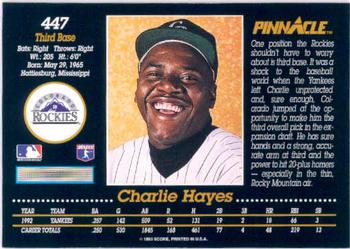 1993 Pinnacle #447 Charlie Hayes Back