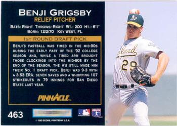 1993 Pinnacle #463 Benji Grigsby Back