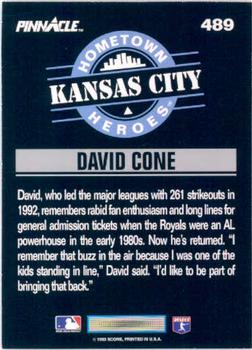 1993 Pinnacle #489 David Cone Back