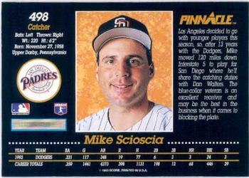 1993 Pinnacle #498 Mike Scioscia Back