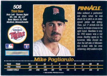 1993 Pinnacle #508 Mike Pagliarulo Back