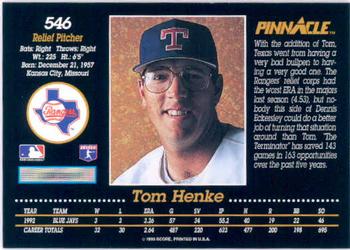 1993 Pinnacle #546 Tom Henke Back