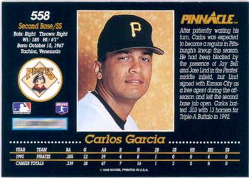 1993 Pinnacle #558 Carlos Garcia Back