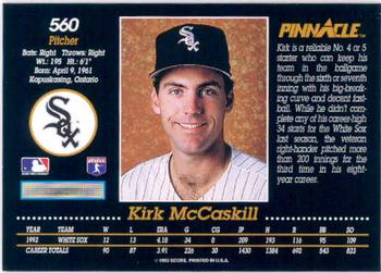1993 Pinnacle #560 Kirk McCaskill Back