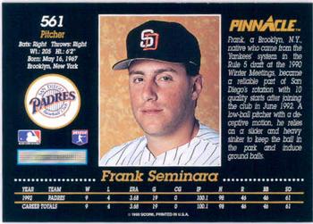 1993 Pinnacle #561 Frank Seminara Back