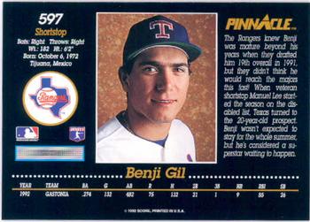1993 Pinnacle #597 Benji Gil Back