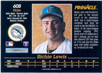 1993 Pinnacle #608 Richie Lewis Back