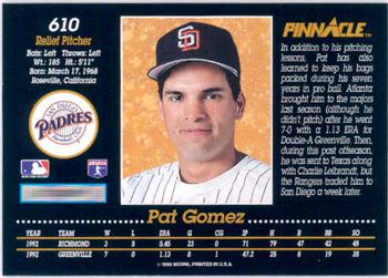 1993 Pinnacle #610 Pat Gomez Back