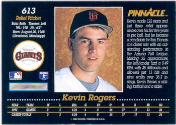 1993 Pinnacle #613 Kevin Rogers Back