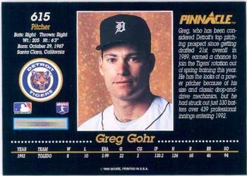1993 Pinnacle #615 Greg Gohr Back