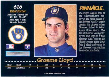 1993 Pinnacle #616 Graeme Lloyd Back