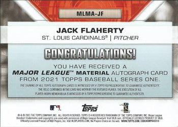 2021 Topps - Major League Material Autograph Relics (Series One) #MLMA-JF Jack Flaherty Back
