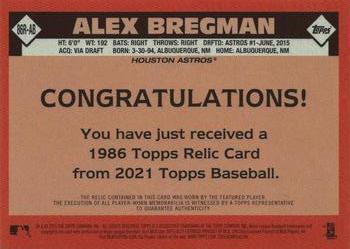 2021 Topps - 1986 Topps Baseball 35th Anniversary Relics (Series One) #86R-AB Alex Bregman Back