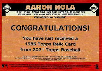 2021 Topps - 1986 Topps Baseball 35th Anniversary Relics (Series One) #86R-AN Aaron Nola Back