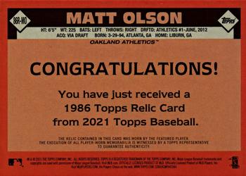 2021 Topps - 1986 Topps Baseball 35th Anniversary Relics (Series One) #86R-MO Matt Olson Back