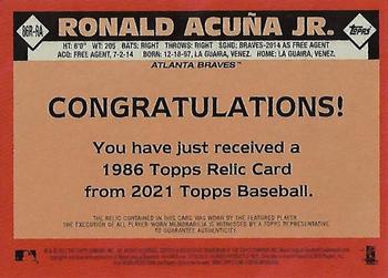 2021 Topps - 1986 Topps Baseball 35th Anniversary Relics (Series One) #86R-RA Ronald Acuña Jr. Back