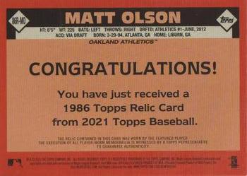 2021 Topps - 1986 Topps Baseball 35th Anniversary Relics Black (Series One) #86R-MO Matt Olson Back