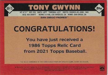 2021 Topps - 1986 Topps Baseball 35th Anniversary Relics Gold (Series One) #86R-TG Tony Gwynn Back