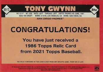2021 Topps - 1986 Topps Baseball 35th Anniversary Relics Red (Series One) #86R-TG Tony Gwynn Back