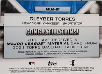 2021 Topps - Major League Material Relics Red (Series One) #MLM-GT Gleyber Torres Back