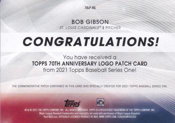 2021 Topps - 70th Anniversary Logo Patch (Series 1) #70LP-BG Bob Gibson Back