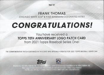 2021 Topps - 70th Anniversary Logo Patch (Series 1) #70LP-FT Frank Thomas Back