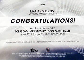 2021 Topps - 70th Anniversary Logo Patch (Series 1) #70LP-MR Mariano Rivera Back