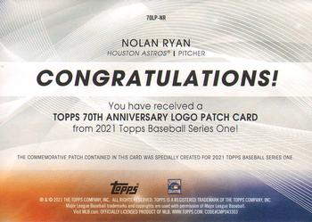 2021 Topps - 70th Anniversary Logo Patch (Series 1) #70LP-NR Nolan Ryan Back