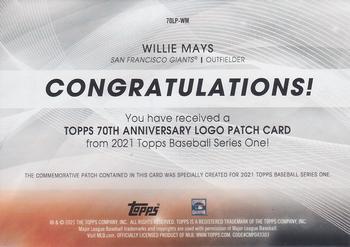 2021 Topps - 70th Anniversary Logo Patch (Series 1) #70LP-WM Willie Mays Back