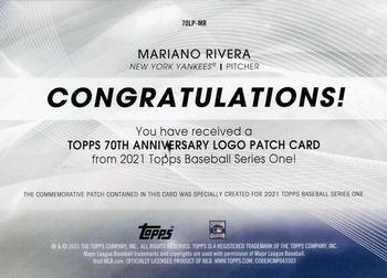 2021 Topps - 70th Anniversary Logo Patch Black (Series 1) #70LP-MR Mariano Rivera Back