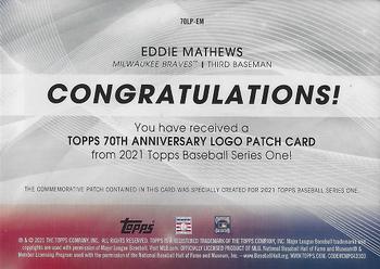 2021 Topps - 70th Anniversary Logo Patch Red #70LP-EM Eddie Mathews Back