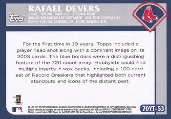 2021 Topps - 70 Years of Topps Baseball (Series 1) #70YT-53 Rafael Devers Back