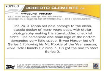 2021 Topps - 70 Years of Topps Baseball (Series 1) #70YT-63 Roberto Clemente Back