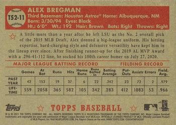 2021 Topps - 1952 Topps Redux #T52-11 Alex Bregman Back