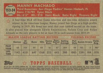 2021 Topps - 1952 Topps Redux #T52-24 Manny Machado Back